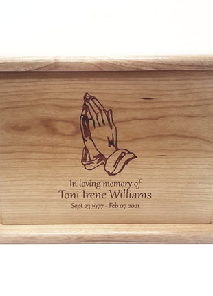 Custom Engraved Handmade Personalized Praying Hands Urn, Religious Urn
