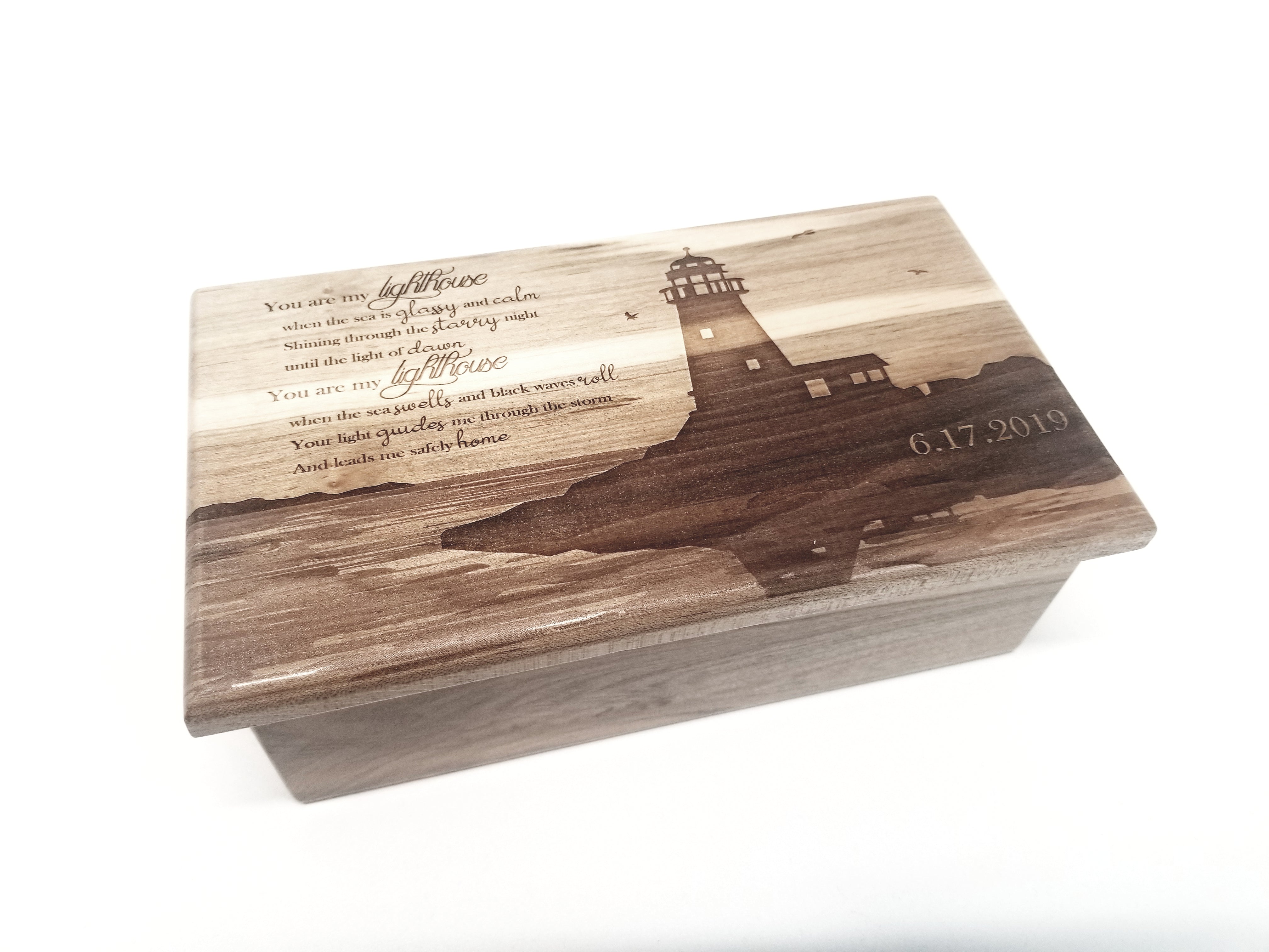 Lighthouse Music Box Add Text, Personalized Custom Laser Engraved Trad