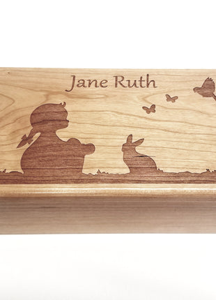 Personalized Little Girl and Bunny Traditional Music Box