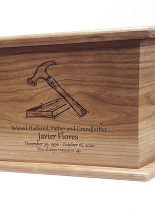 Custom Engraved Handmade Personalized Carpenter Urn, Wood Worker Urn, Handyman Urn, Hammer Urn