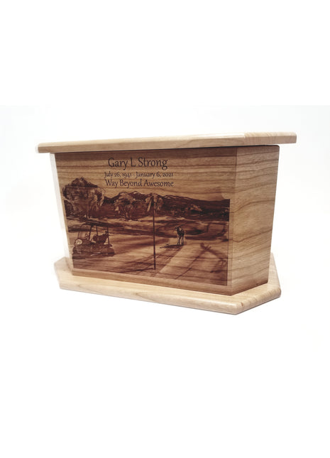 Wood Golf Urn Add Text, Personalized Handmade Custom Wood Laser Engraved Memorial Urn