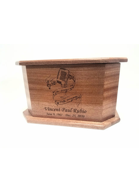 Music Design Urn Add Text, Personalized Handmade Custom Wood Laser Engraved Memorial Urn
