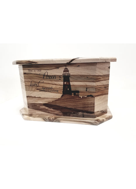 Lighthouse Urn Add Text, Personalized Handmade Custom Wood Laser Engraved Memorial Urn