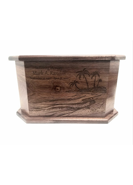 Beach Scene Urn Add Text, Personalized Handmade Custom Wood Laser Engraved Memorial Urn