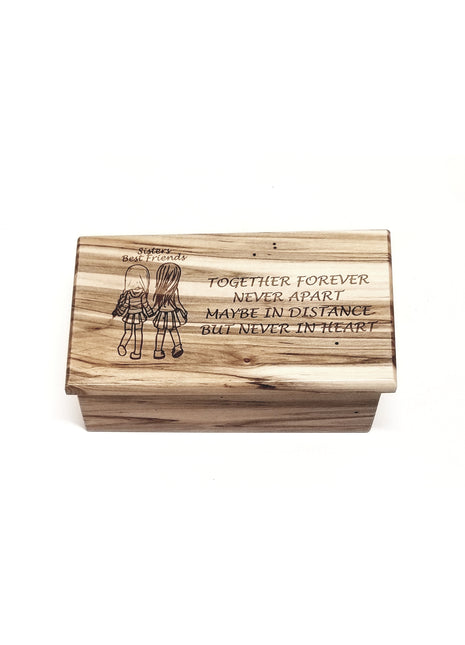 Sisters Music Box Add Text, Personalized Custom Laser Engraved Traditional Wind Up Handmade Wood Music Box