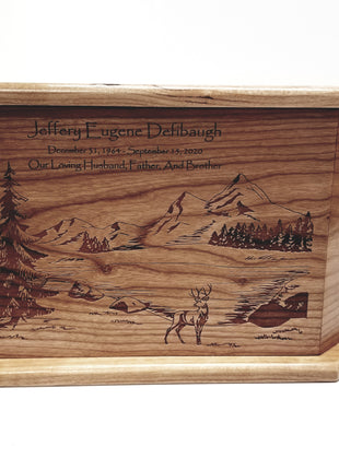 Custom Engraved Handmade Personalized Mountain Scene with Deer Urn