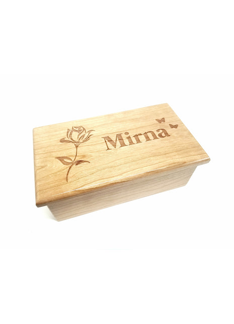 Rose Flower Music Box Add Text, Personalized Custom Laser Engraved Traditional Wind Up Handmade Wood Music Box