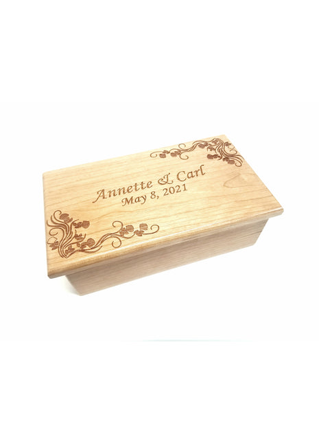 Flower Border Music Box Add Text, Personalized Custom Laser Engraved Traditional Wind Up Handmade Wood Music Box