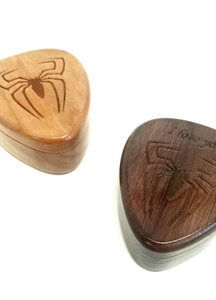 Custom Engraved Handmade Wood Guitar Pick Box Spider Design, Wood Guitar Picks, Wood Pick Case