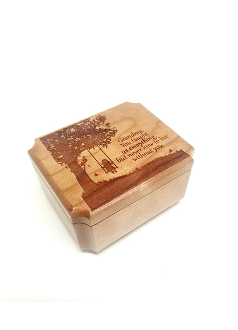 Little Girl on Swing Mini Urn Add Text, Small Shareable Urn, Infant Urn Personalized Handmade Custom Laser Engraved