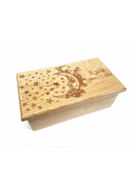 Moon and Stars Electronic Music Box Add Text, Personalized Handmade Custom Wood Laser Engraved Music Box