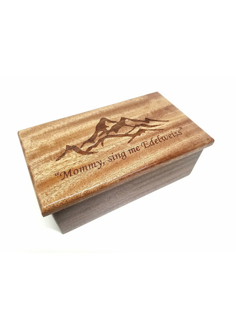 Mountain Design Music Box Add Text, Personalized Custom Laser Engraved Traditional Wind Up Handmade Wood Music Box