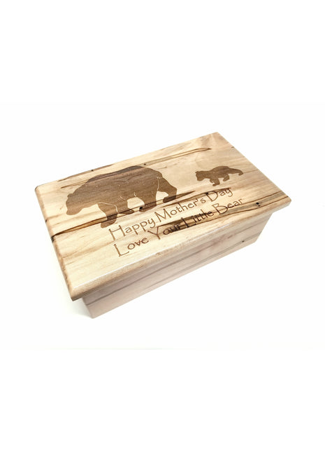 Mamma Bear Music Box Add Text, Personalized Custom Laser Engraved Traditional Wind Up Handmade Wood Music Box