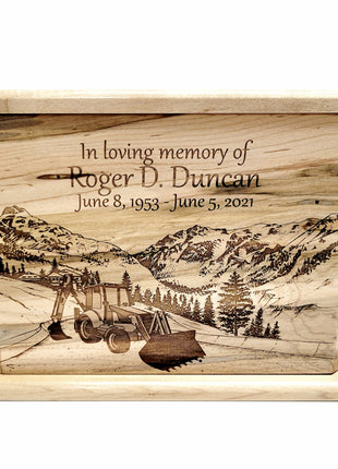 Custom Engraved Handmade Personalized Backhoe Driver Mountain Urn, Construction Worker Urn