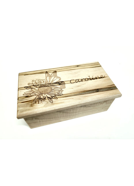 Sunflower Butterfly Electronic Music Box Add Text, Personalized Handmade Custom Wood Laser Engraved Music Box