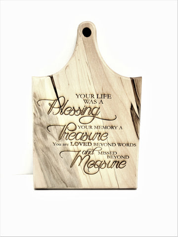 Hand Made Blessings Treasure Measure Poem Wooden Cheese Board