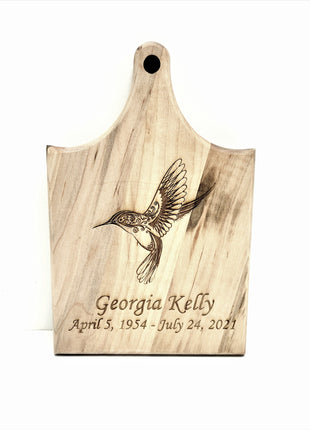 Personalized Hand Made Hummingbird Wooden Cheese Board, Custom Text Wood Cheese Board