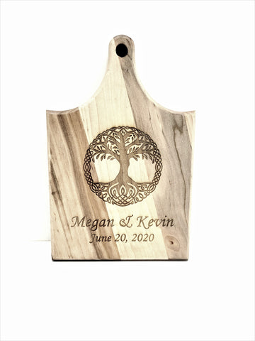 Personalized Hand Made Tree of Life Wooden Cheese Board, Custom Text Wood Cheese Board