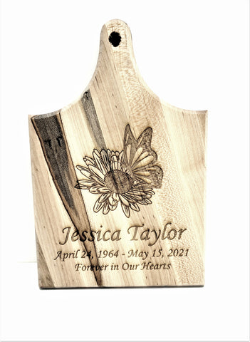 Personalized Hand Made Sunflower and Butterfly Wooden Cheese Board, Custom Text Wood Cheese Board