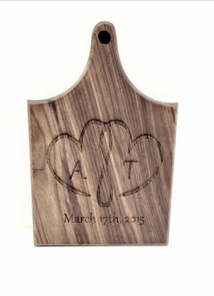 Personalized Hand Made Hearts Wooden Cheese Board, Custom Text Wood Cheese Board