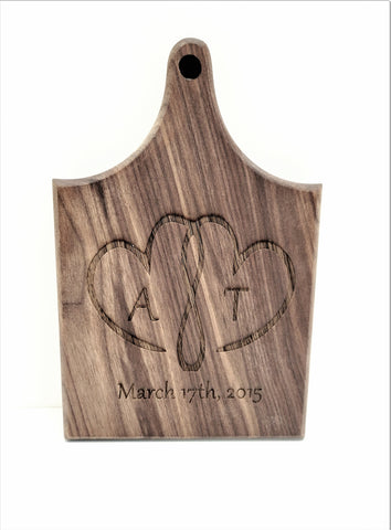 Personalized Hand Made Hearts Wooden Cheese Board, Custom Text Wood Cheese Board