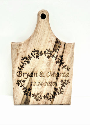 Personalized Hand Made Wedding Wooden Cheese Board, Custom Text Wood Cheese Board