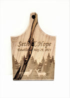 Personalized Hand Made Buck and Doe Wooden Cheese Board, Custom Text Wood Cheese Board