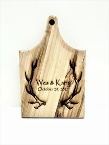 Personalized Hand Made Antler Cheese Board, Custom Text Wood Cheese Board