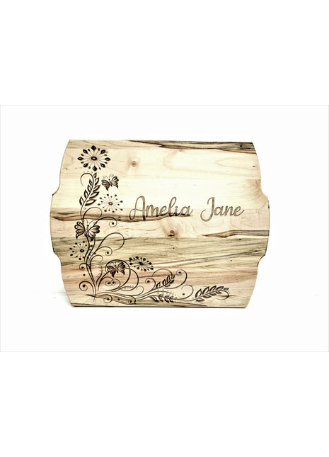 Floral Cutting Board Add Text, Personalized Custom Wooden Laser Engraved
