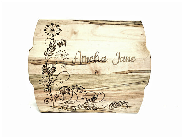 Personalized Custom Floral Wood Cutting Board