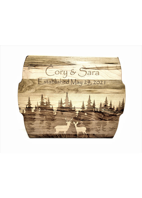 Buck and Doe Birds Cutting Board Add Text, Personalized Custom Wooden Laser Engraved
