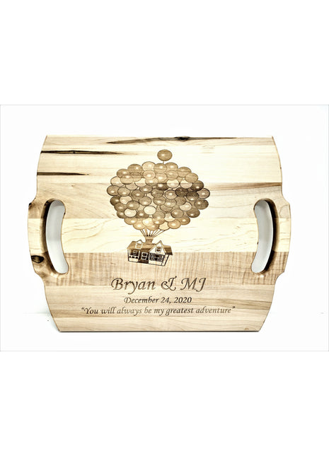 Flying Balloon House Cutting Board Add Text, Personalized Custom Wooden Laser Engraved