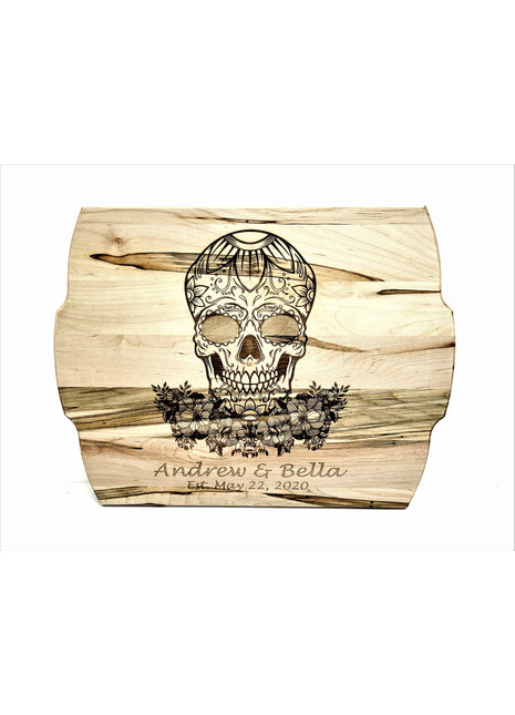 Sugar Skull Cutting Board Add Text, Personalized Custom Wooden Laser Engraved