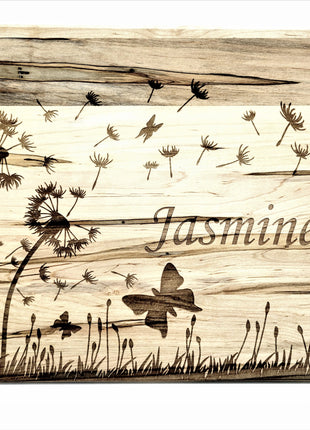 Personalized Custom Dandelions and Butterfly Wood Cutting Board