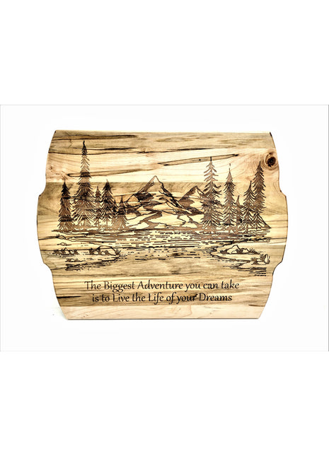 Mountain Scene Cutting Board Add Text, Personalized Custom Wooden Laser Engraved