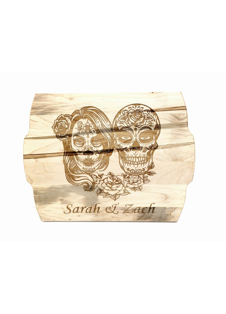 Sugar Skull Couple Cutting Board Add Text, Personalized Custom Wooden Laser Engraved