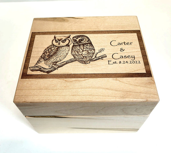 Custom Engraved Personalized Owl Couple Jigsaw Puzzle with Engraved Storage Box