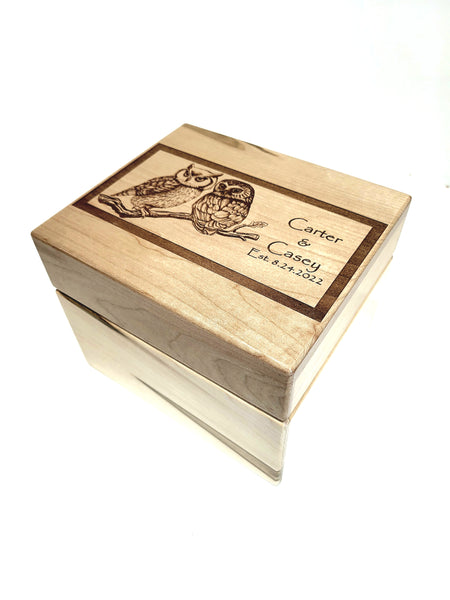 Custom Engraved Personalized Owl Couple Jigsaw Puzzle with Engraved Storage Box