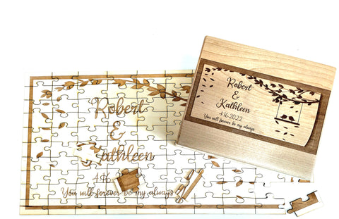 Custom Engraved Personalized Love Birds Couple Jigsaw Puzzle with Engraved Storage Box