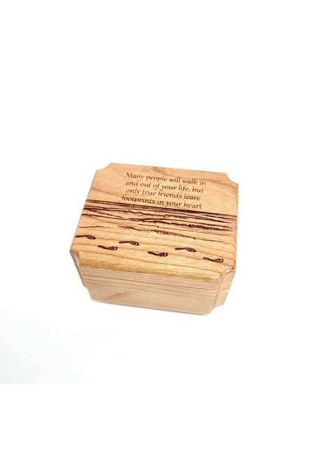 Footprints in the Sand Mini Music Box Add Text, Personalized Handmade Custom Wood Small Wind Up Music Box