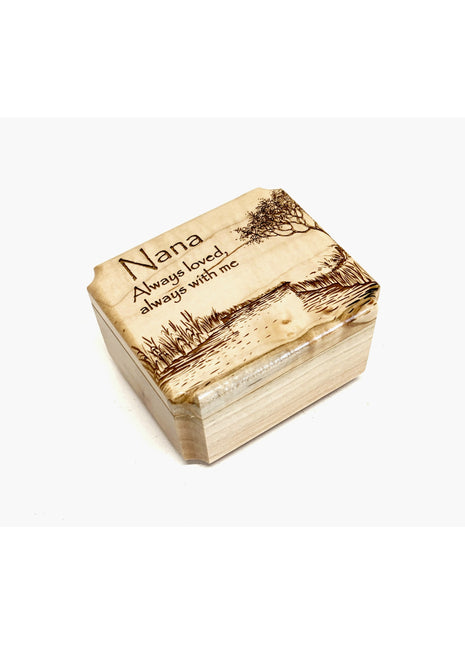 Pond Memorial Mini Music Box Add Text, Personalized Handmade Custom Wood Small Wind Up Music Box