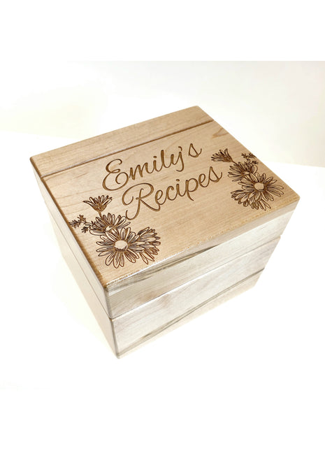 Daisy Recipe Card Box Add Text,  Personalized Custom Laser Engraved Kitchen Recipe Card Box, 6"x4" Recipe Card Storage Holder