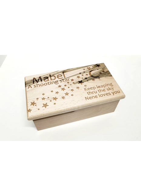 Moon and Star Music Box Add Text, Personalized Custom Laser Engraved Traditional Wind Up Handmade Wood Music Box