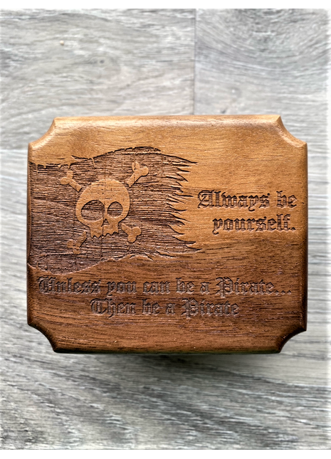 Be A Pirate Mini Music Box Add Text, Personalized Handmade Custom Wood Small Wind Up Music Box