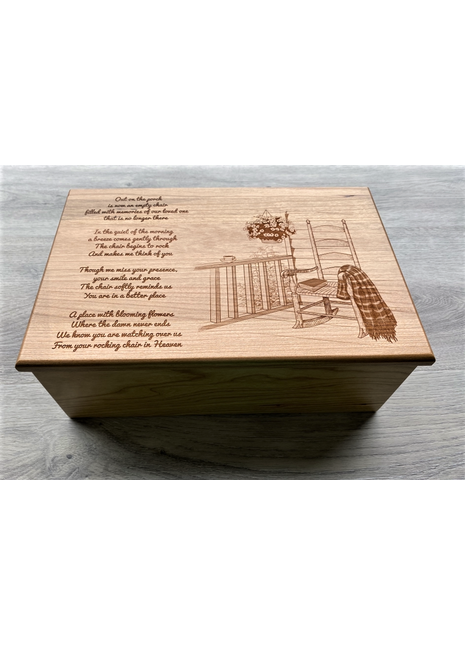Rocking Chair Memorial Memory Box Add Text, Personalized Handmade Custom Wood Memorial Laser Engraved Box