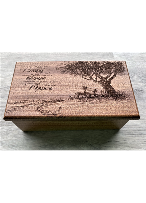 Park Bench 'Your Life was a Blessing' Poem Memorial Electronic Music Box Add Text, Personalized Handmade Custom Wood Laser Engraved Music Box