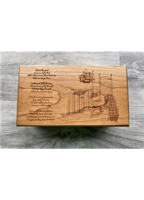 Rocking Chair Memorial Music Box Add Text, Personalized Custom Laser Engraved Traditional Wind Up Handmade Wood Music Box