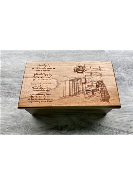 Rocking Chair Front Porch Memorial Electronic Music Box Add Text, Personalized Handmade Custom Wood Laser Engraved Music Box