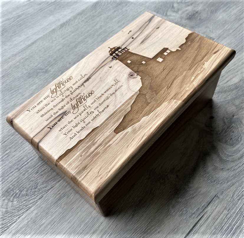 Lighthouse Music Box Add Text, Personalized Custom Laser Engraved Trad