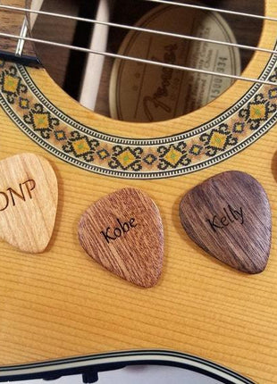 Custom Personalized Text Handmade Wooden Guitar Pick, Custom Wood Guitar Plectrum